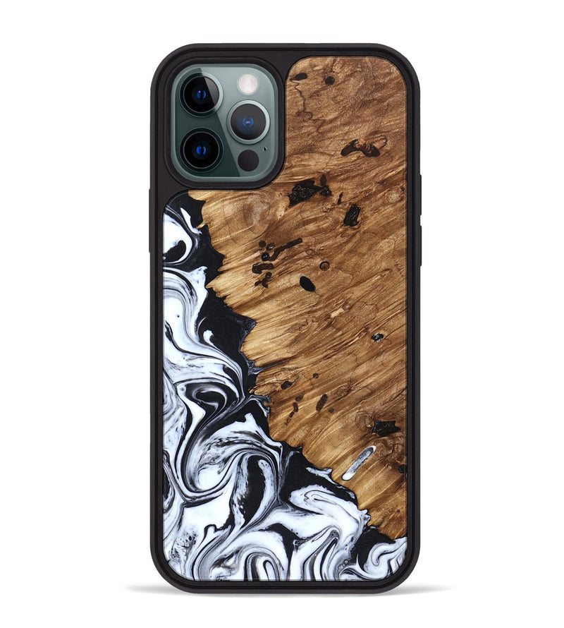 iPhone 12 Pro Max Wood Phone Case - Renada (Black & White, 827613)