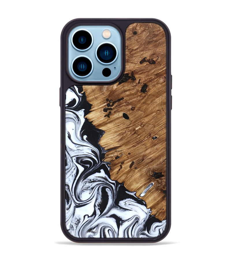 iPhone 14 Pro Max Wood Phone Case - Renada (Black & White, 827613)