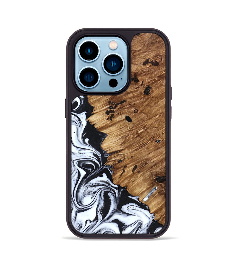 iPhone 14 Pro Wood Phone Case - Renada (Black & White, 827613)