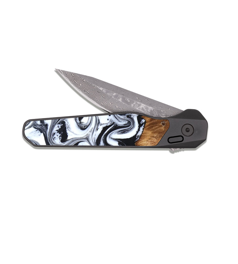 EDC Dark Damascus Wood Pocket Knife - Jerad (Black & White, 827623)