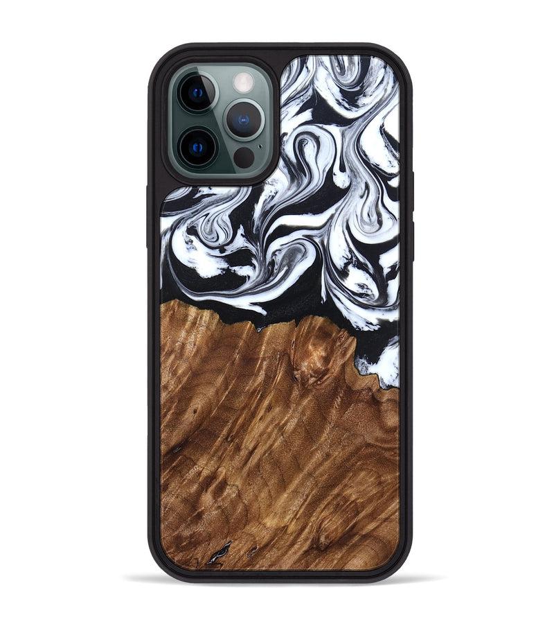 iPhone 12 Pro Max Wood Phone Case - Alec (Black & White, 827624)