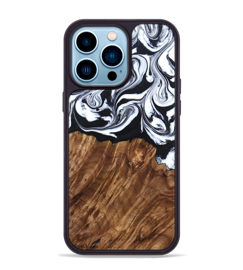 iPhone 14 Pro Max Wood Phone Case - Alec (Black & White, 827624)