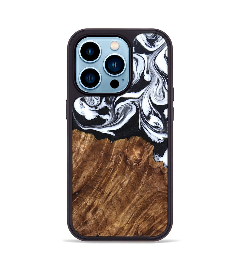 iPhone 14 Pro Wood Phone Case - Alec (Black & White, 827624)