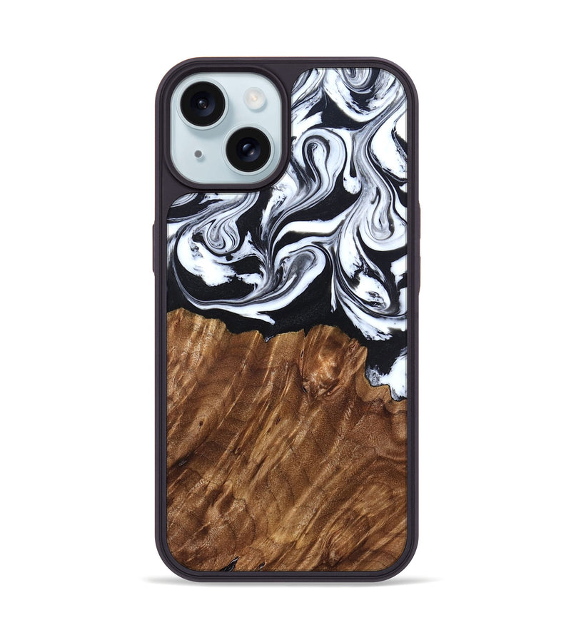 iPhone 15 Wood Phone Case - Alec (Black & White, 827624)