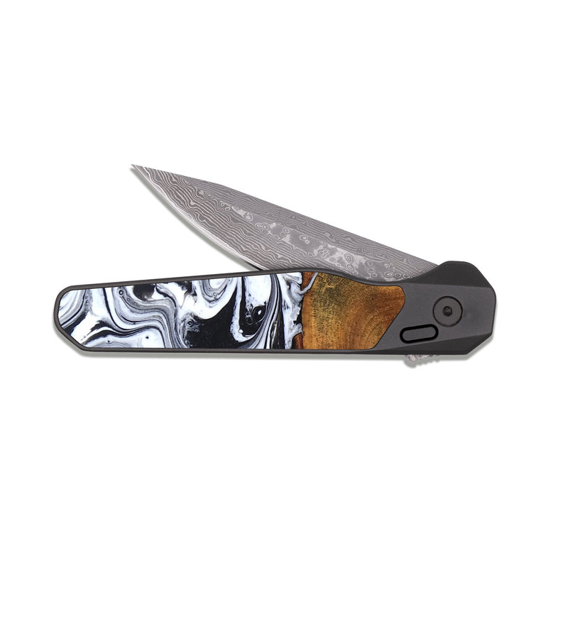 EDC Dark Damascus Wood Pocket Knife - Indie (Black & White, 827625)