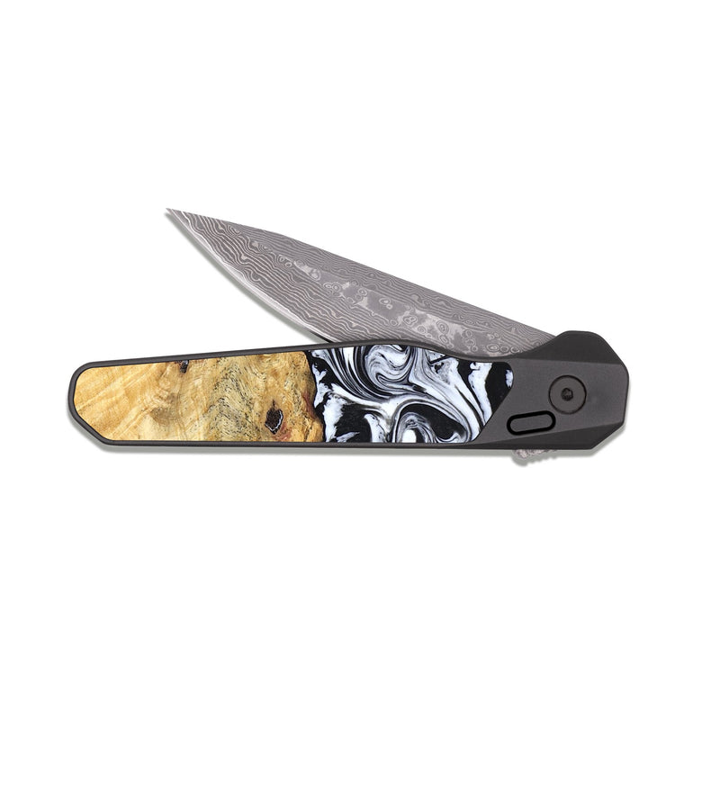 EDC Dark Damascus Wood Pocket Knife - Qiana (Black & White, 827626)