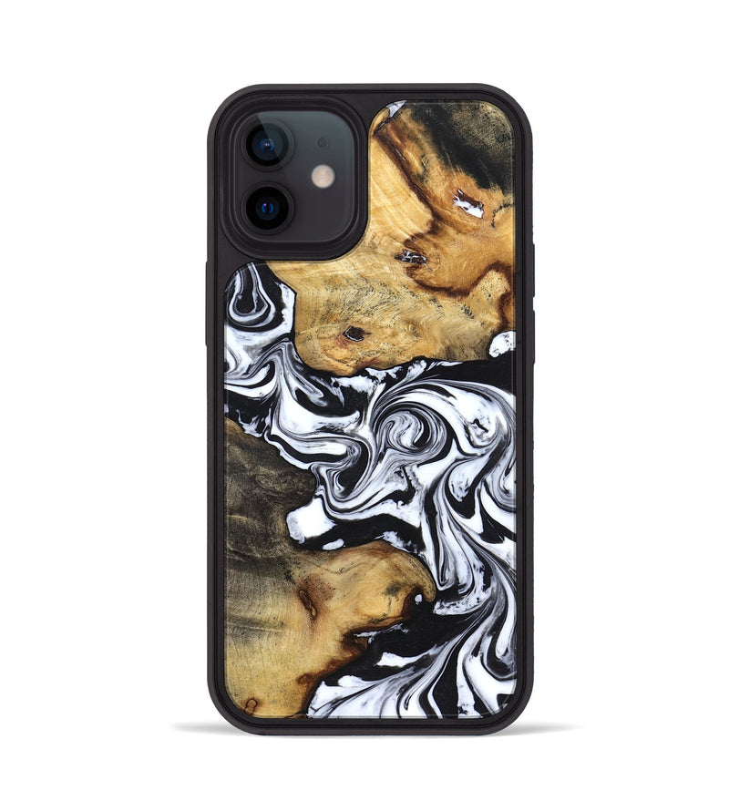 iPhone 12 Wood Phone Case - Qiana (Black & White, 827626)