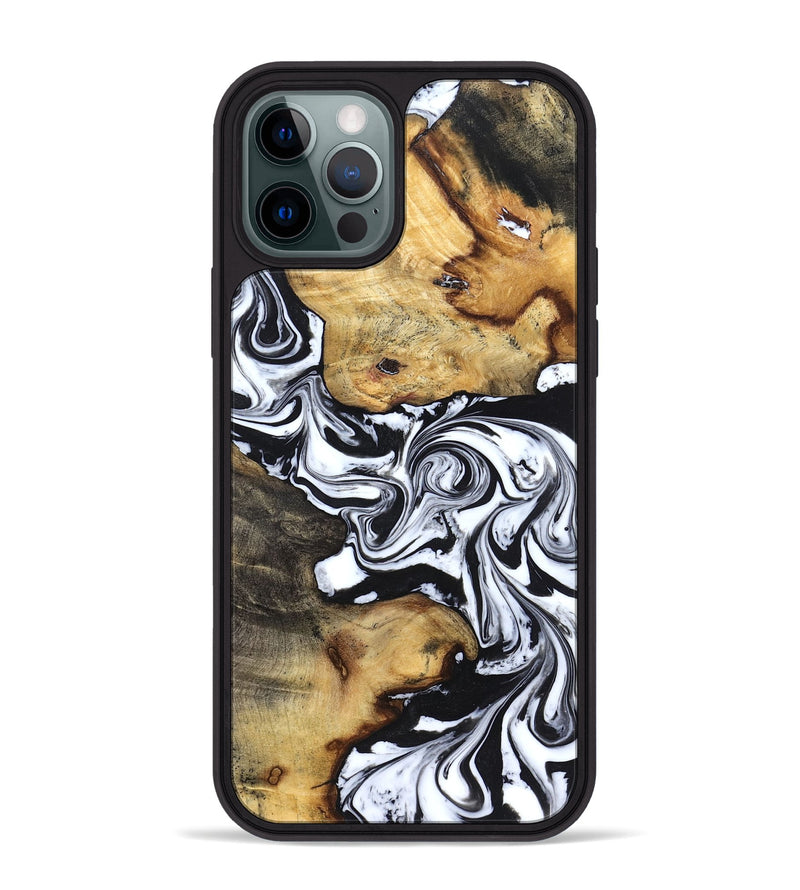 iPhone 12 Pro Max Wood Phone Case - Qiana (Black & White, 827626)