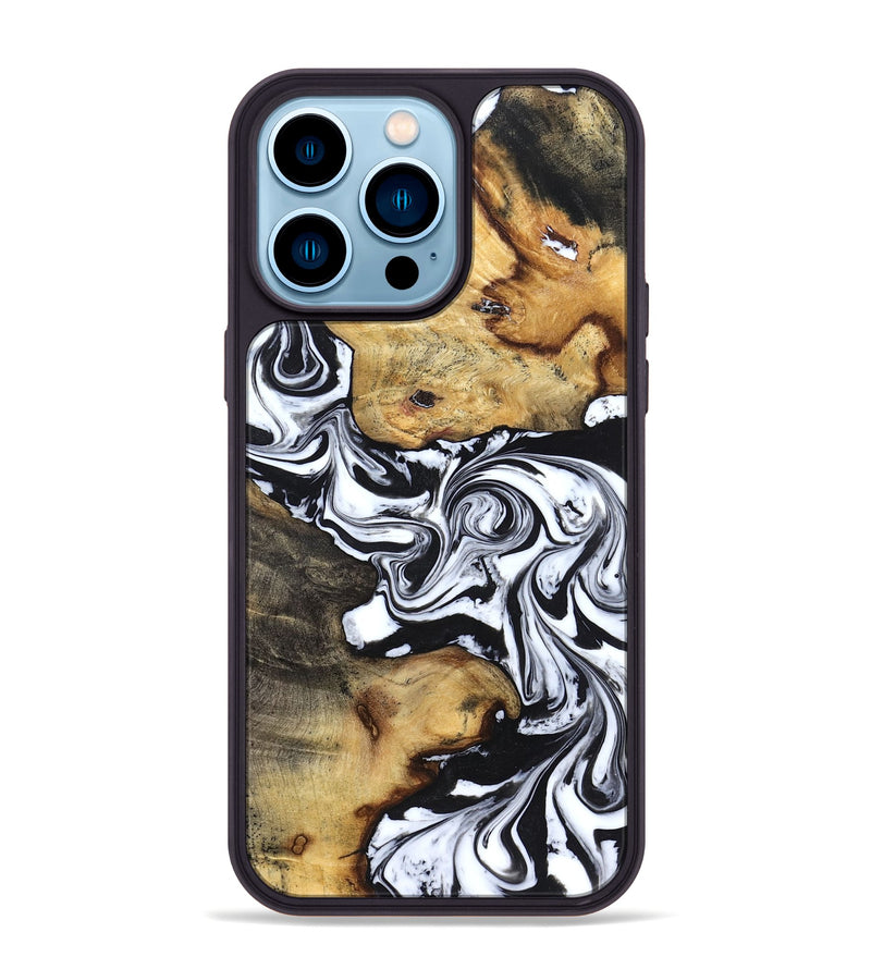 iPhone 14 Pro Max Wood Phone Case - Qiana (Black & White, 827626)