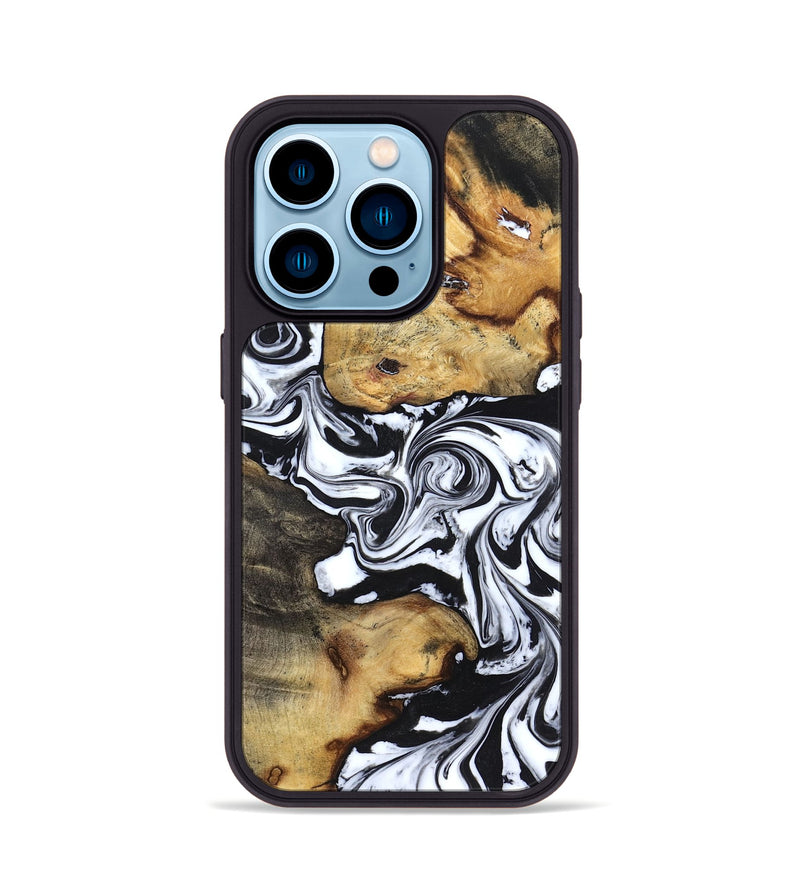 iPhone 14 Pro Wood Phone Case - Qiana (Black & White, 827626)