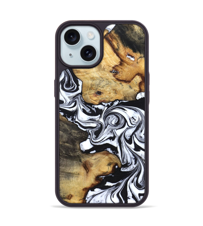 iPhone 15 Wood Phone Case - Qiana (Black & White, 827626)