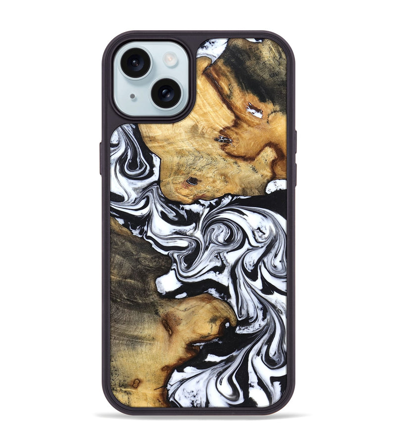 iPhone 15 Plus Wood Phone Case - Qiana (Black & White, 827626)