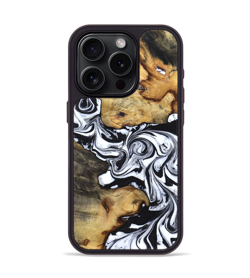 iPhone 15 Pro Wood Phone Case - Qiana (Black & White, 827626)