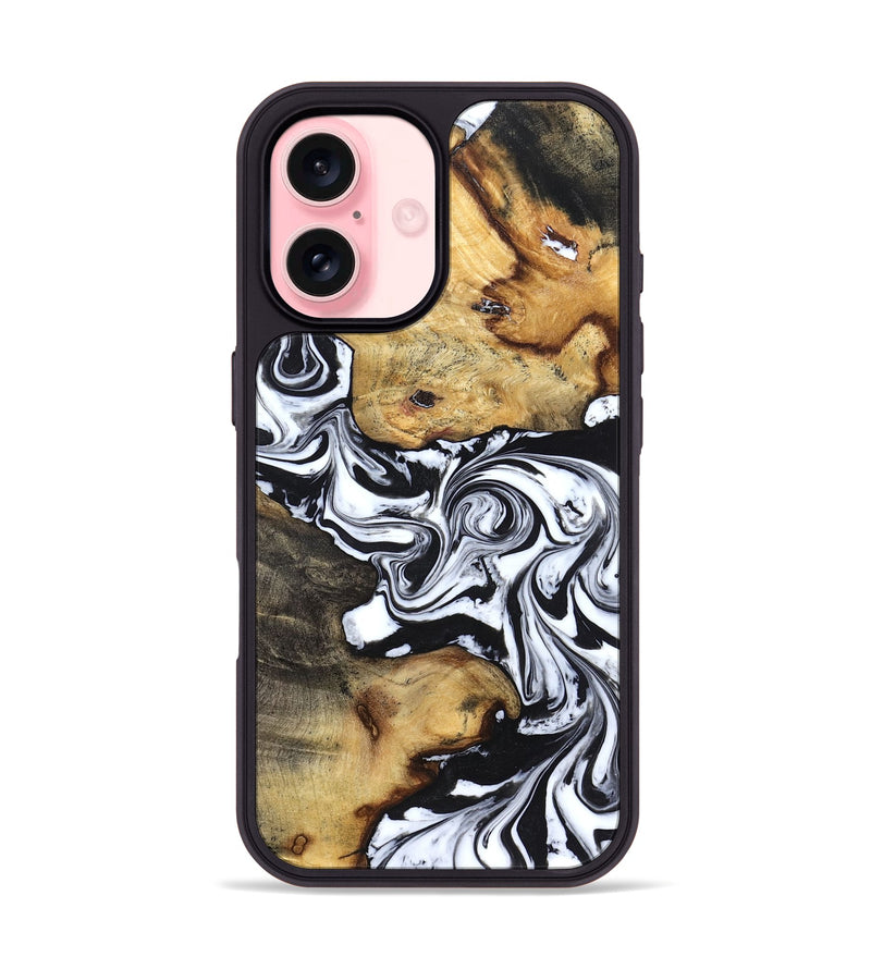 iPhone 16 Wood Phone Case - Qiana (Black & White, 827626)