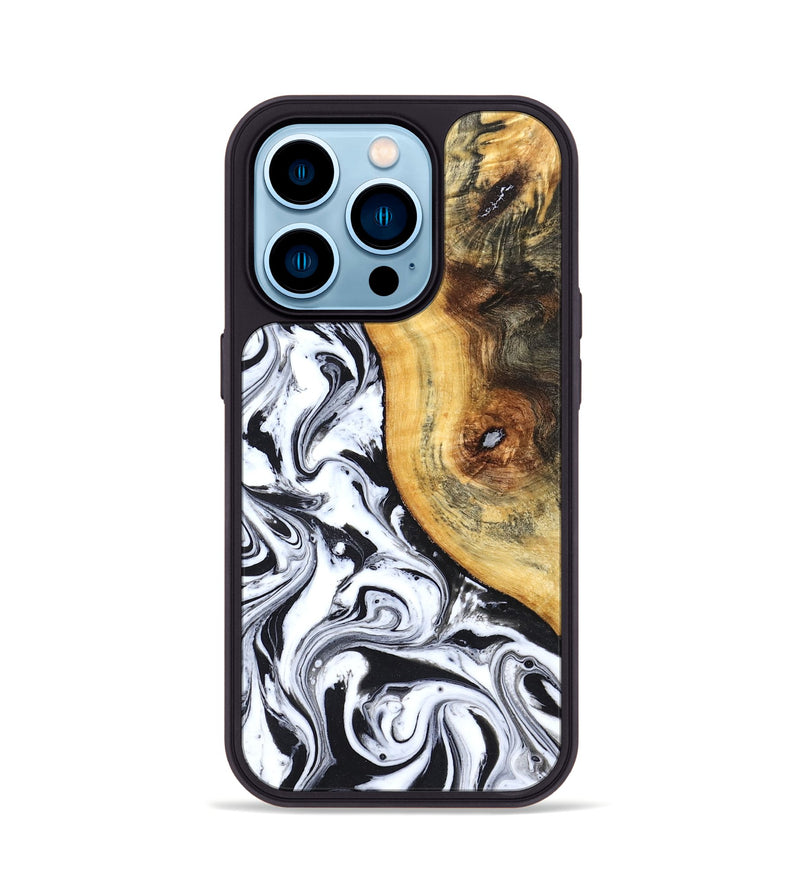 iPhone 14 Pro Wood Phone Case - Ariyah (Black & White, 827627)