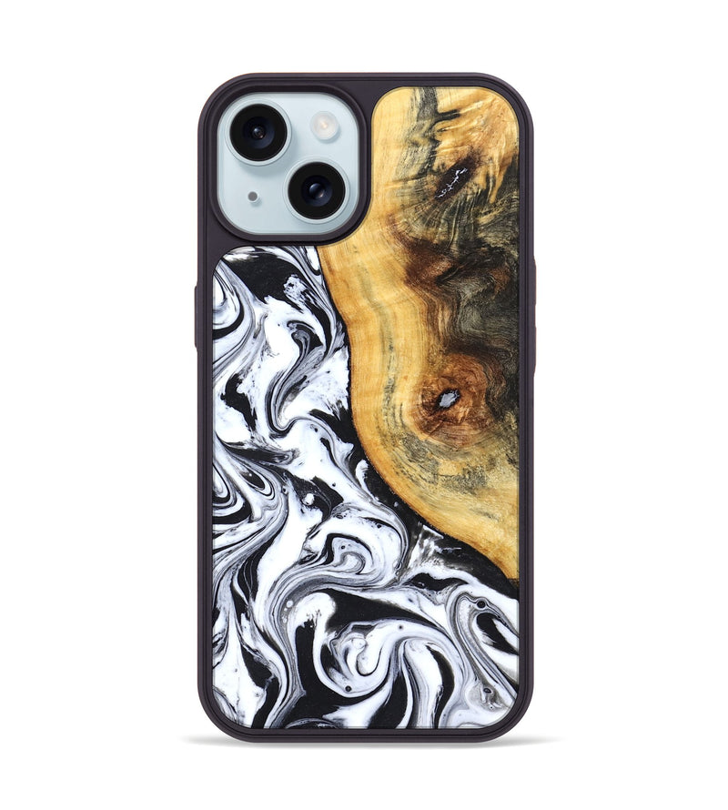 iPhone 15 Wood Phone Case - Ariyah (Black & White, 827627)