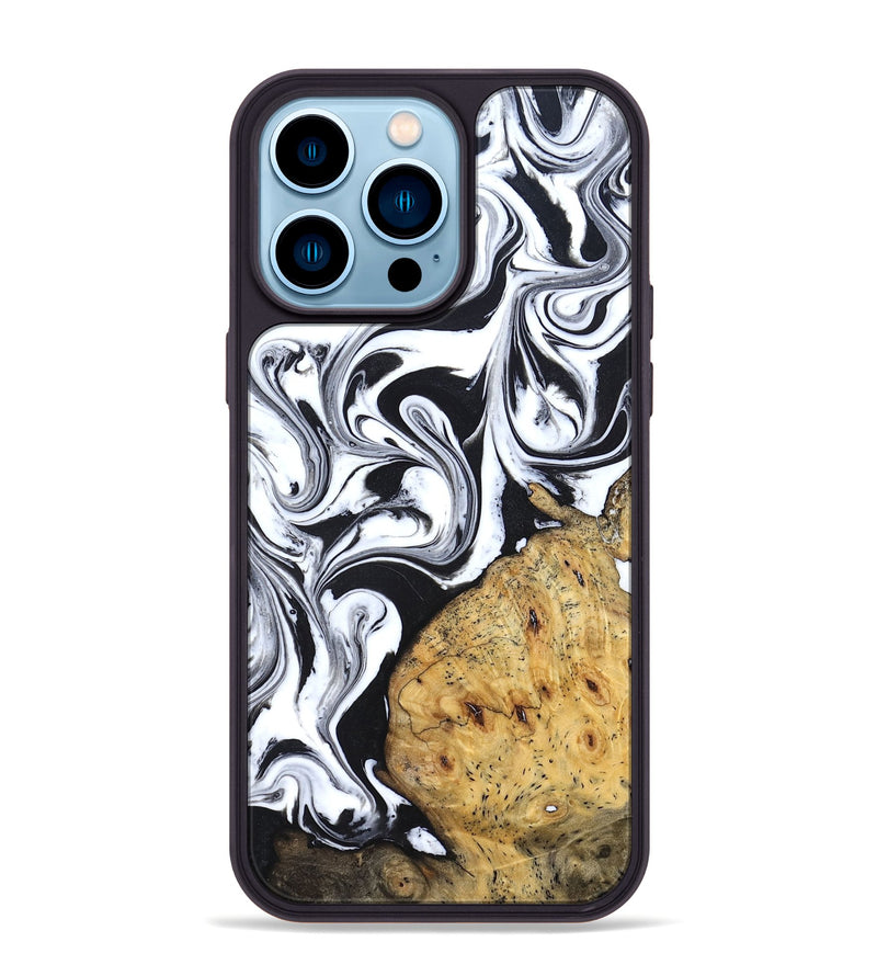 iPhone 14 Pro Max Wood Phone Case - Shameka (Black & White, 827628)