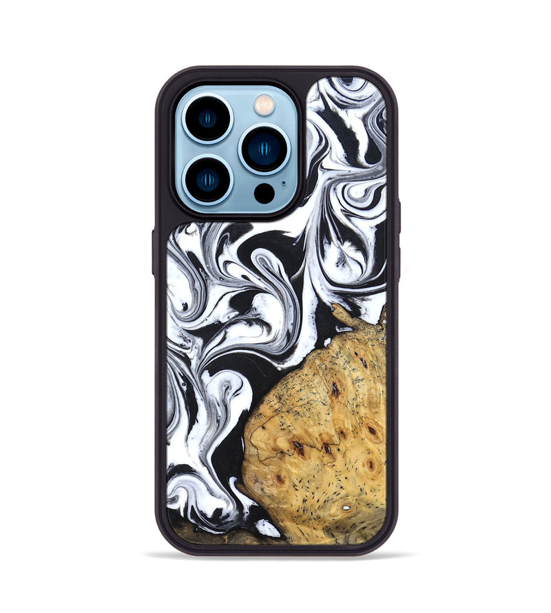 iPhone 14 Pro Wood Phone Case - Shameka (Black & White, 827628)