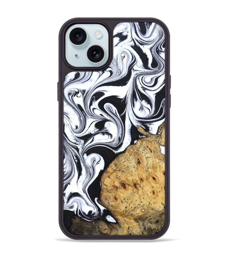 iPhone 15 Plus Wood Phone Case - Shameka (Black & White, 827628)