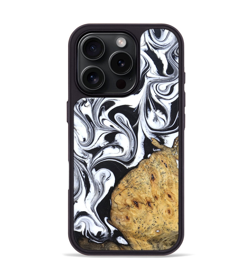iPhone 16 Pro Wood Phone Case - Shameka (Black & White, 827628)