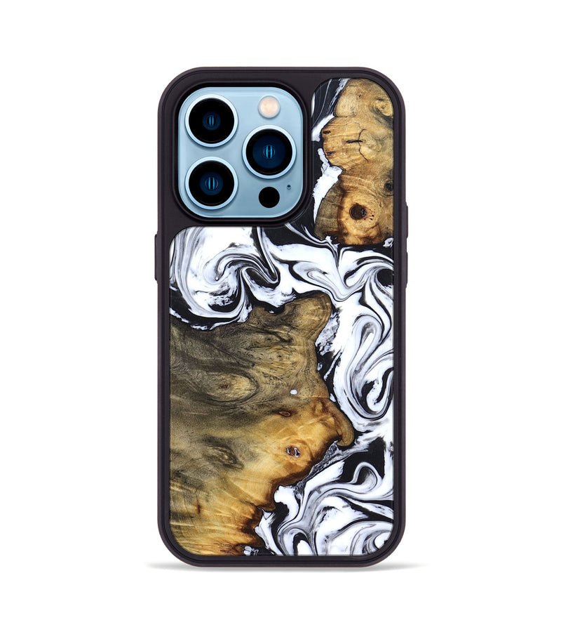 iPhone 14 Pro Wood Phone Case - Lorie (Black & White, 827631)
