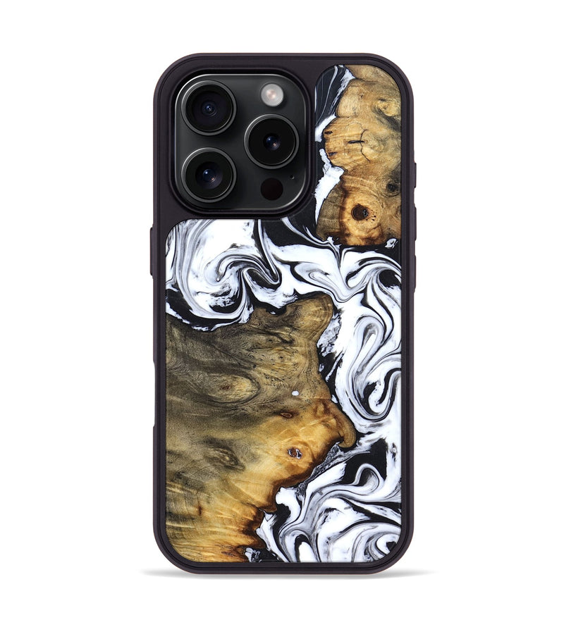 iPhone 16 Pro Wood Phone Case - Lorie (Black & White, 827631)
