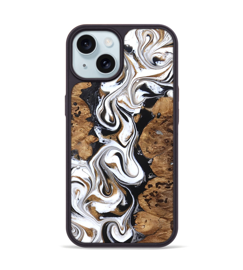 iPhone 15 Wood Phone Case - Seamus (Black & White, 827632)
