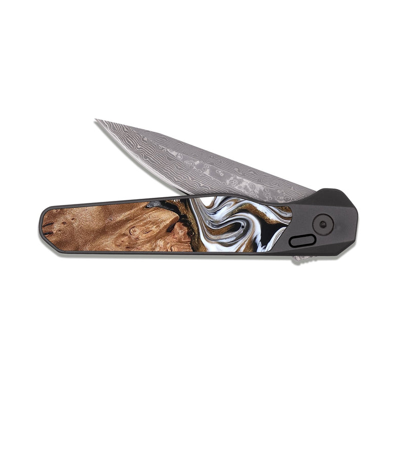 EDC Dark Damascus Wood Pocket Knife - Zoie (Black & White, 827634)