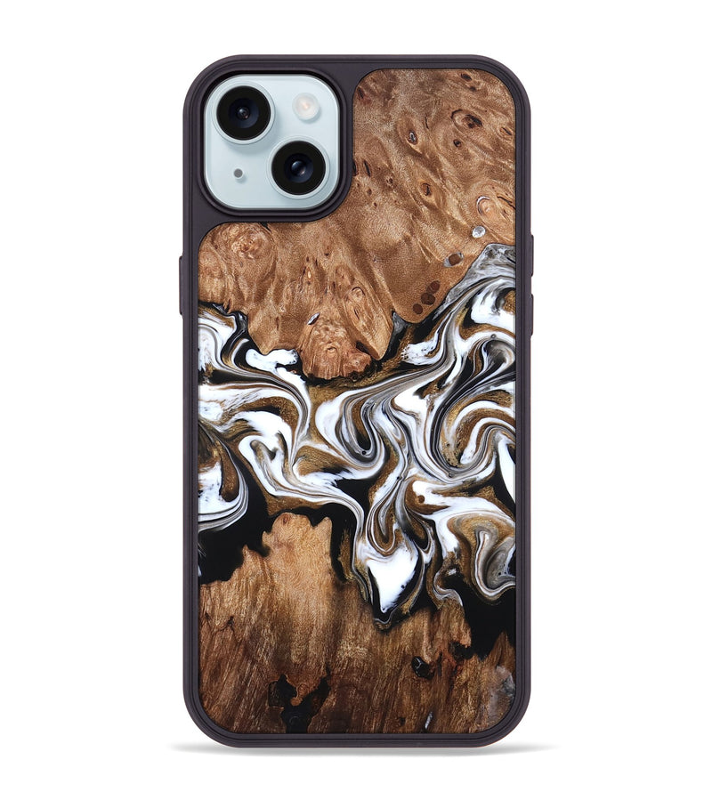 iPhone 15 Plus Wood Phone Case - Zoie (Black & White, 827634)