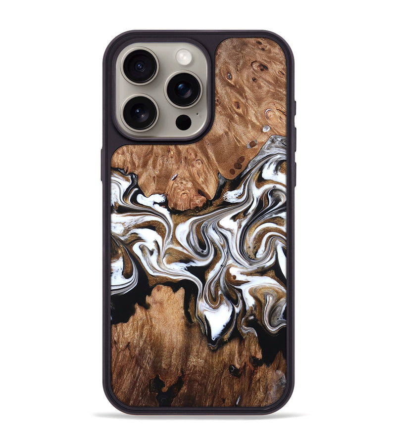 iPhone 15 Pro Max Wood Phone Case - Zoie (Black & White, 827634)