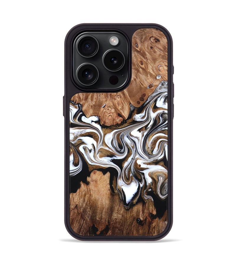 iPhone 15 Pro Wood Phone Case - Zoie (Black & White, 827634)