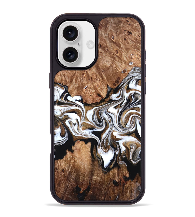 iPhone 16 Plus Wood Phone Case - Zoie (Black & White, 827634)