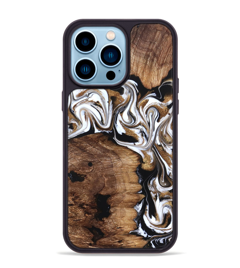iPhone 14 Pro Max Wood Phone Case - Lilia (Black & White, 827635)