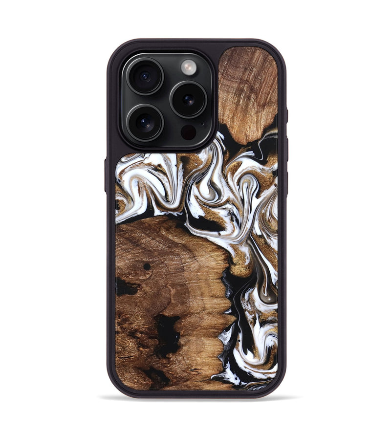 iPhone 15 Pro Wood Phone Case - Lilia (Black & White, 827635)