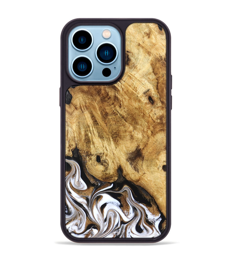 iPhone 14 Pro Max Wood Phone Case - Zariah (Black & White, 827636)