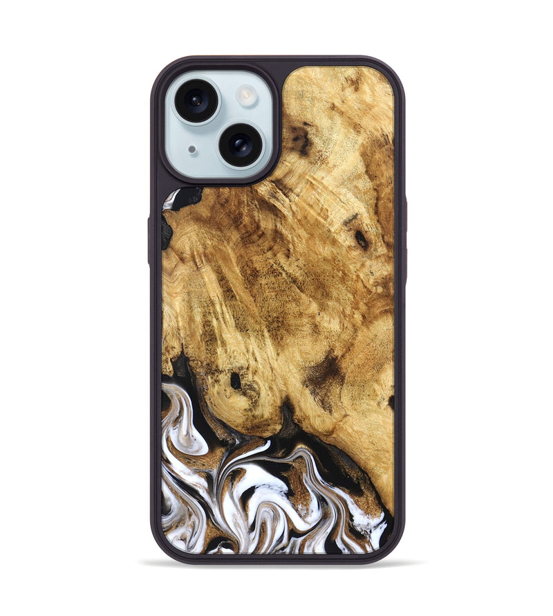 iPhone 15 Wood Phone Case - Zariah (Black & White, 827636)