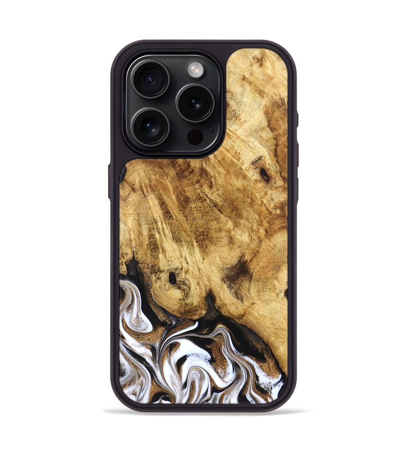 iPhone 15 Pro Wood Phone Case - Zariah (Black & White, 827636)