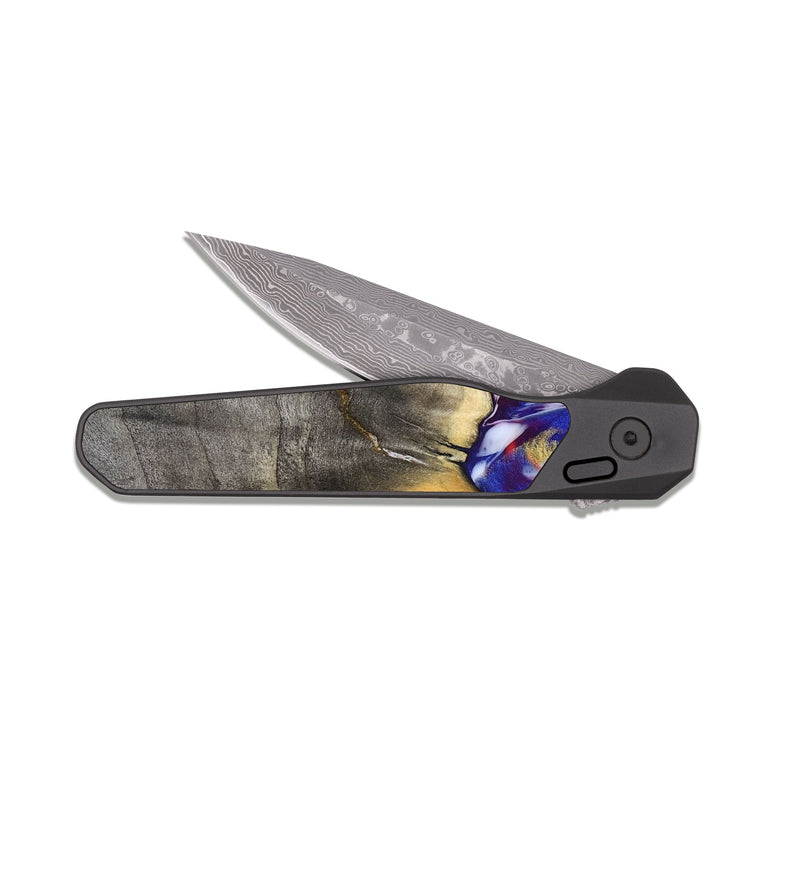EDC Dark Damascus Wood Pocket Knife - Dena (Blue, 827752)