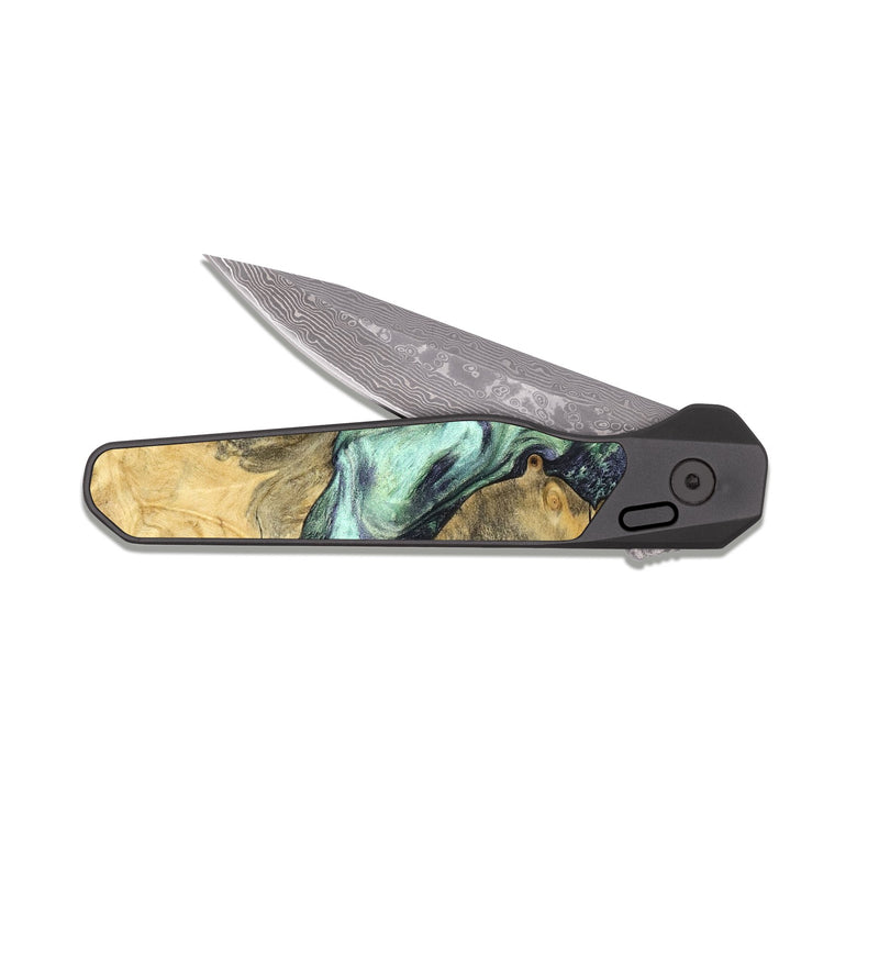 EDC Dark Damascus Wood Pocket Knife - Loyal (Green, 827778)