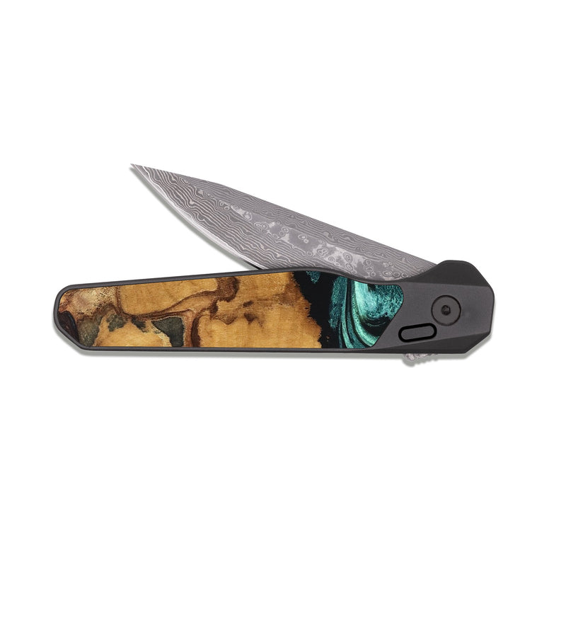 EDC Dark Damascus Wood Pocket Knife - Denny (Green, 827780)