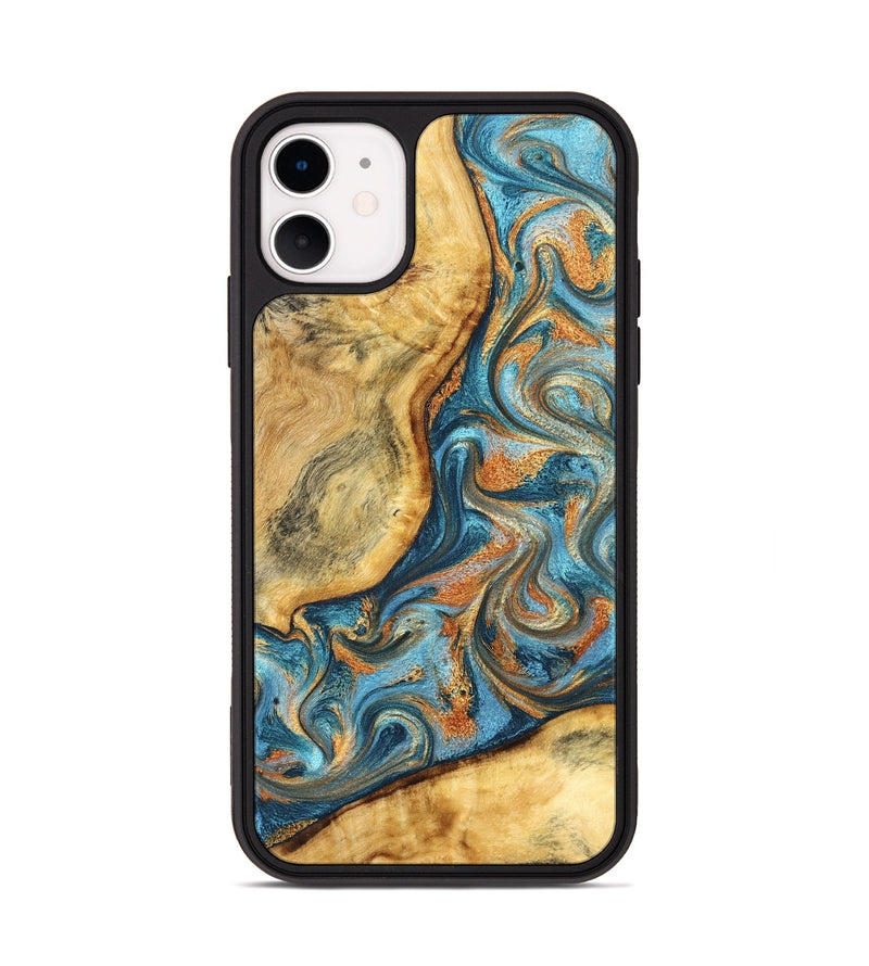 iPhone 11 Wood Phone Case - David (Teal & Gold, 827788)