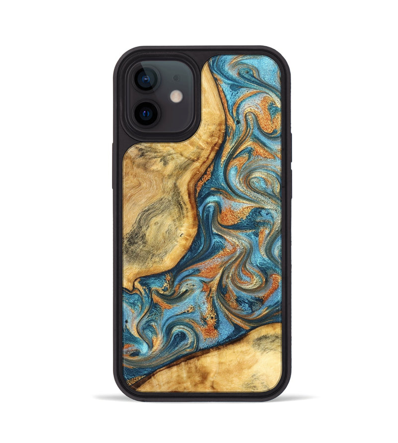 iPhone 12 Wood Phone Case - David (Teal & Gold, 827788)