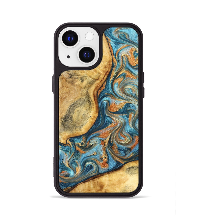 iPhone 13 Wood Phone Case - David (Teal & Gold, 827788)
