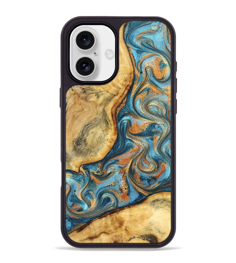 iPhone 16 Plus Wood Phone Case - David (Teal & Gold, 827788)