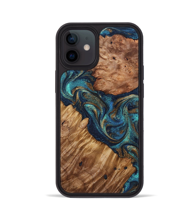 iPhone 12 Wood Phone Case - Dortha (Teal & Gold, 827789)