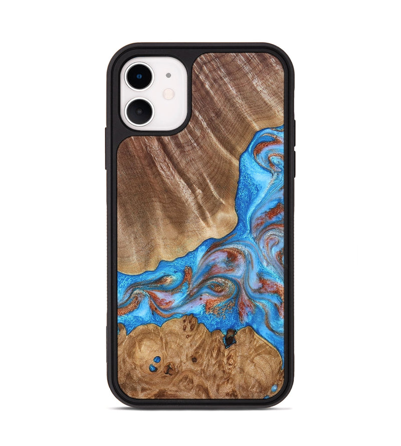 iPhone 11 Wood Phone Case - Jamya (Teal & Gold, 827791)