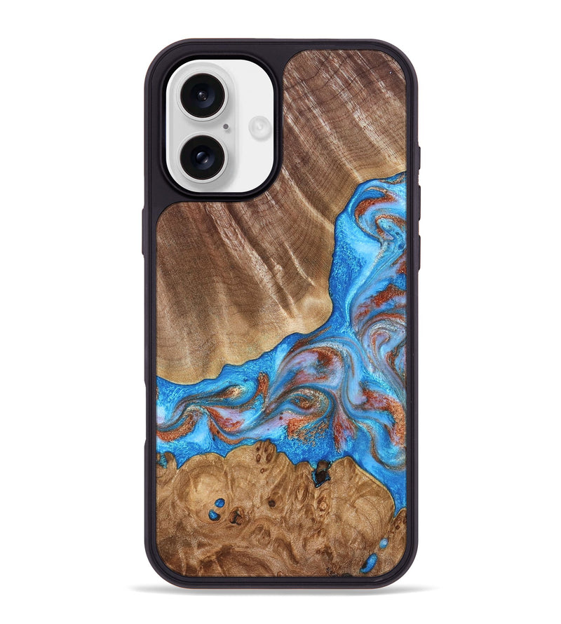 iPhone 16 Plus Wood Phone Case - Jamya (Teal & Gold, 827791)