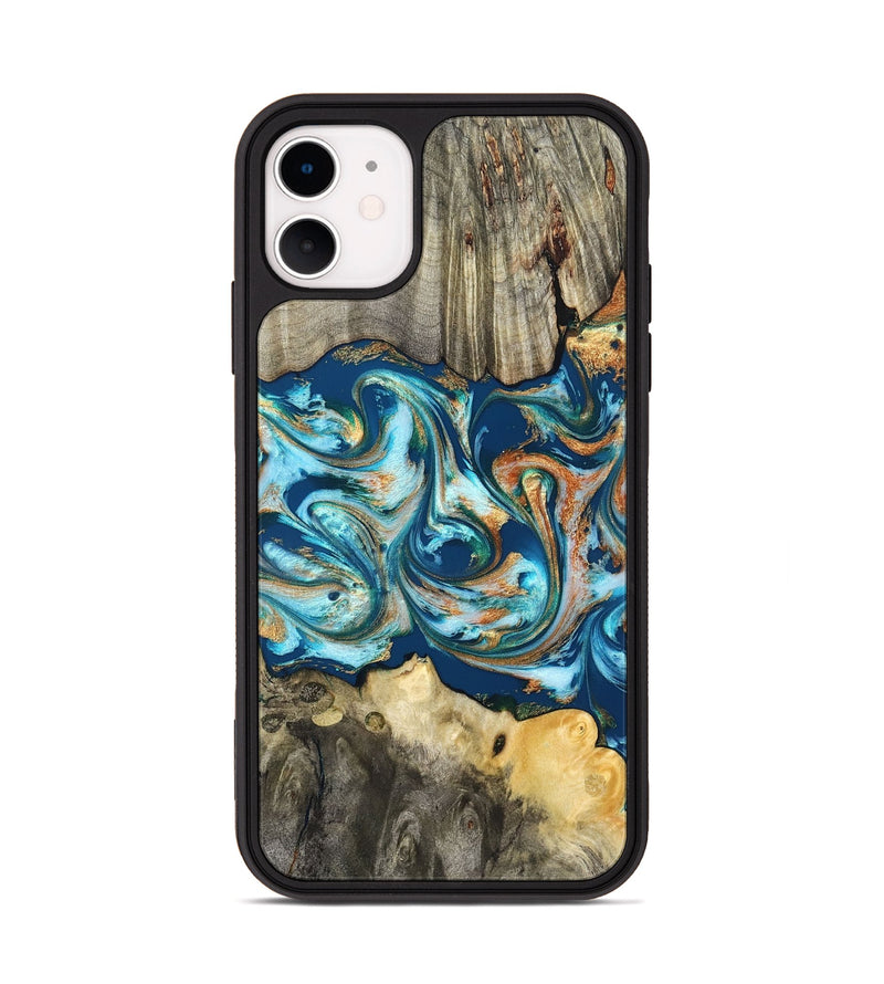 iPhone 11 Wood Phone Case - Besse (Teal & Gold, 827792)