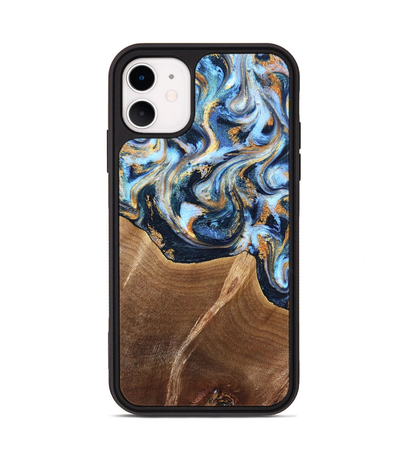 iPhone 11 Wood Phone Case - Lenard (Teal & Gold, 827793)