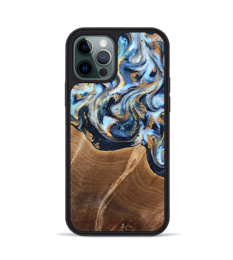 iPhone 12 Pro Wood Phone Case - Lenard (Teal & Gold, 827793)